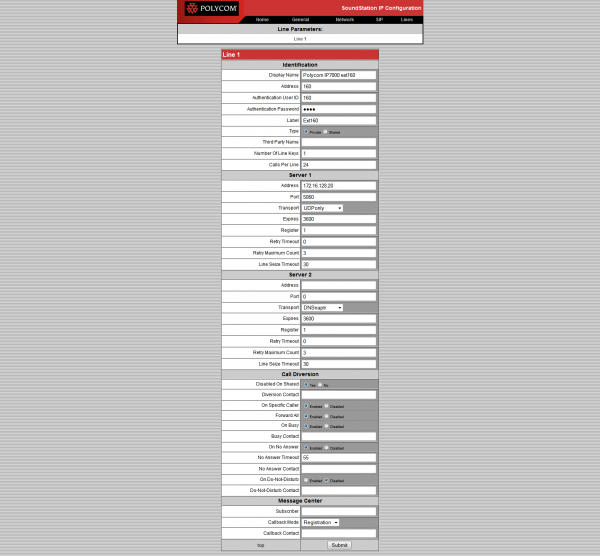 Polycom web Lines Menu