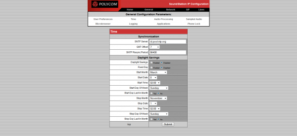 Polycom web Set time